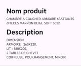 CHAMBRE A COUCHER 6BATTANTS 6PIECES MARRON BEIGE SOFT 5022