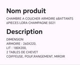 CHAMBRE A COUCHER 6BATTANTS 6PIECES LORA CHAMPAGNE 5021