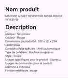 Machine à café NESPRESSO INISSIA rouge YY1531FD