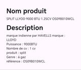 SPLIT LLYOD 9000 BTU 1.25CV OS09B010WCL