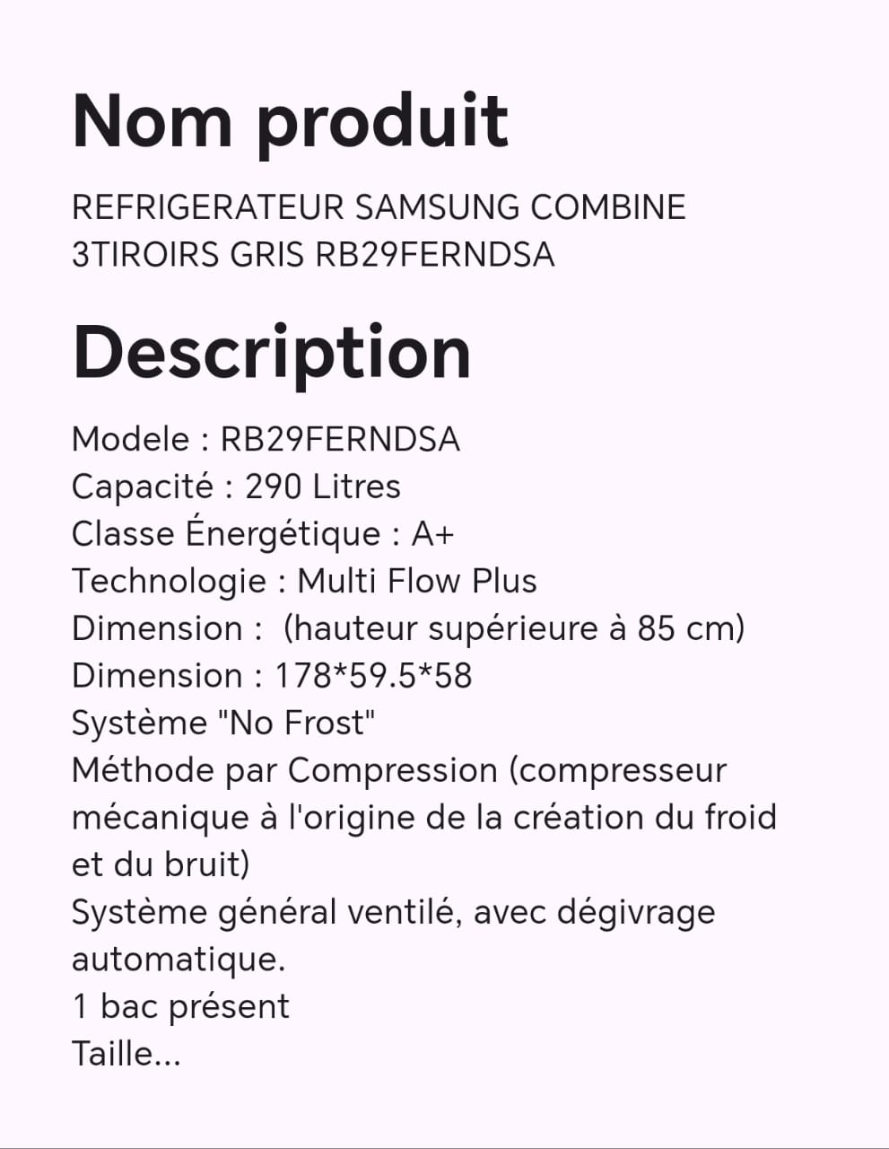 Réfrigérateur SAMSUNG combine 3 tiroirs gris RB29FERNDSA