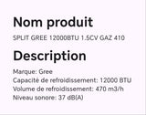 SPLIT GREE 12000BTU 1.5 CV GAZ 410