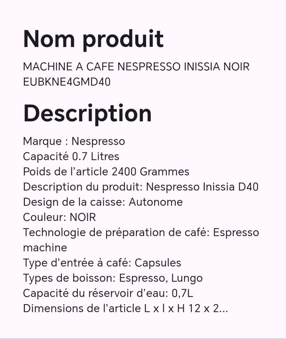 Machine à café NESPRESSO INISSIA Noir EUBKNE4GMD40