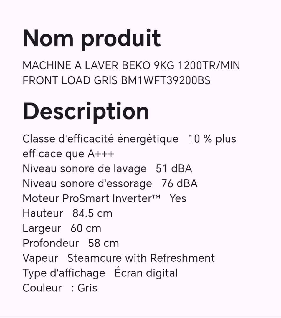 Machine à laver BEKO 9KG 1200TR/MIN FRONT LOAD gris BM1WFT39200BS