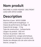 MACHINE A LAVER HISENSE 12KG FRONT LOAD GRIS WF5S1243BB