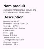 Cuisinière ASTECH 6feux 80X60 à Gaz avec four à gaz inox CIS86MS