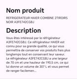 Réfrigérateur HAIER combine 2tiroirs noirs A3FE742CGBJ