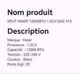 SPLIT HAIER 12000BTU 1.5CV GAZ 410