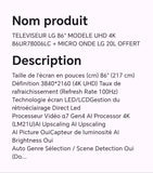 TELEVISEUR LG 86" MODELE UHD 4K 86UR78006LC + MICRO ONDE LG 20L OFFERT