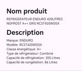 Réfrigérateur Enduro 420 litres nofrost A++ gris RCST420WDSX
