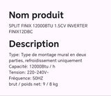 SPLIT FINIX 12000BTU 1.5CV INVERTER FINIX12DBC