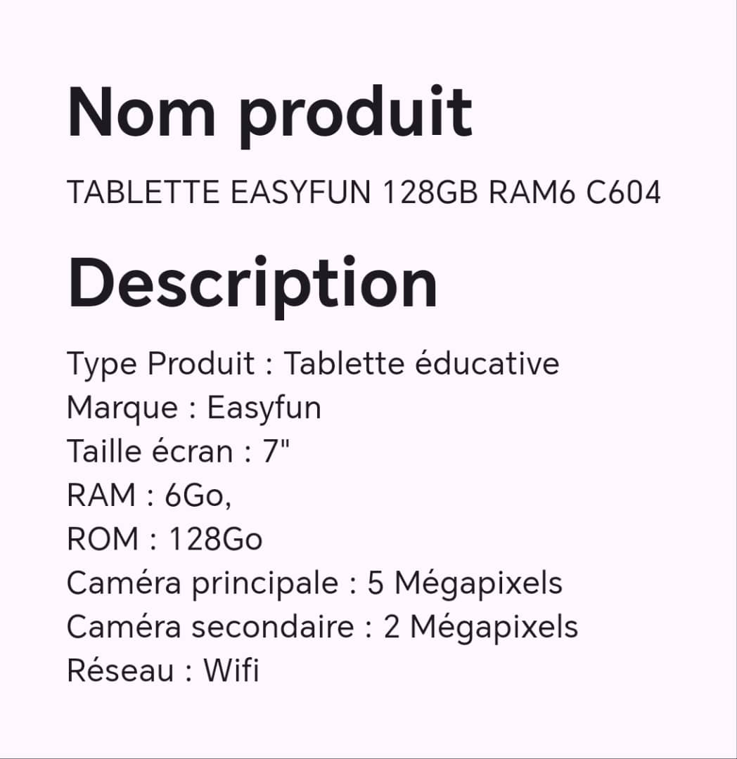 Tablette EASYFUN 128GB RAM6 C604