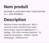 MACHINE A LAVER ROCH 8KG 1200TOUR/MIN A+++ GRIS RWM80SH