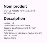SPLIT LG 9000BTU NORMAL GAZ 410 S4C09TZCAA