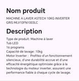 Machine à laver ASTECH 10KG inverter gris MLV10FN1003LC