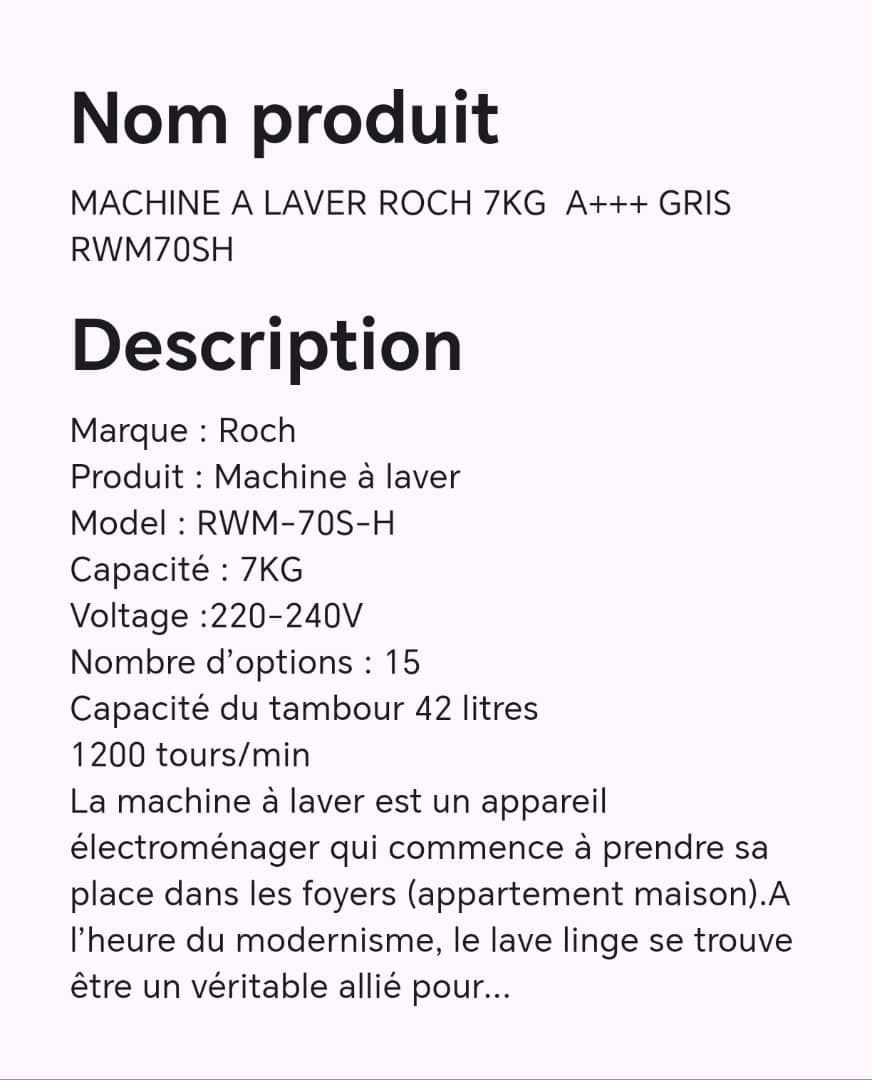 Machine à laver ROCH 7kg A+++ gris RWM70SH