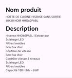 Hotte de cuisine HISENSE sans sortie 60X60 noir HHO60PABL