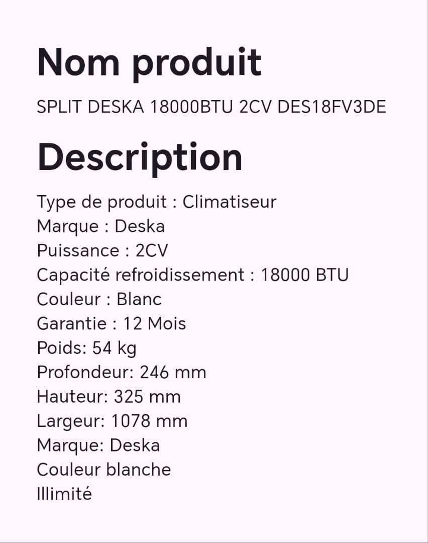 SLPIT DESKA 18000BTU 2CV DES18FV3DE