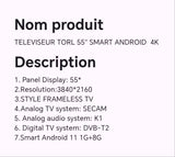 TELEVISEUR TORL 55" SMART ANDROID 4K