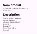 Téléviseur SAMSUNG 75" smart 4K 75BU8100KXXT