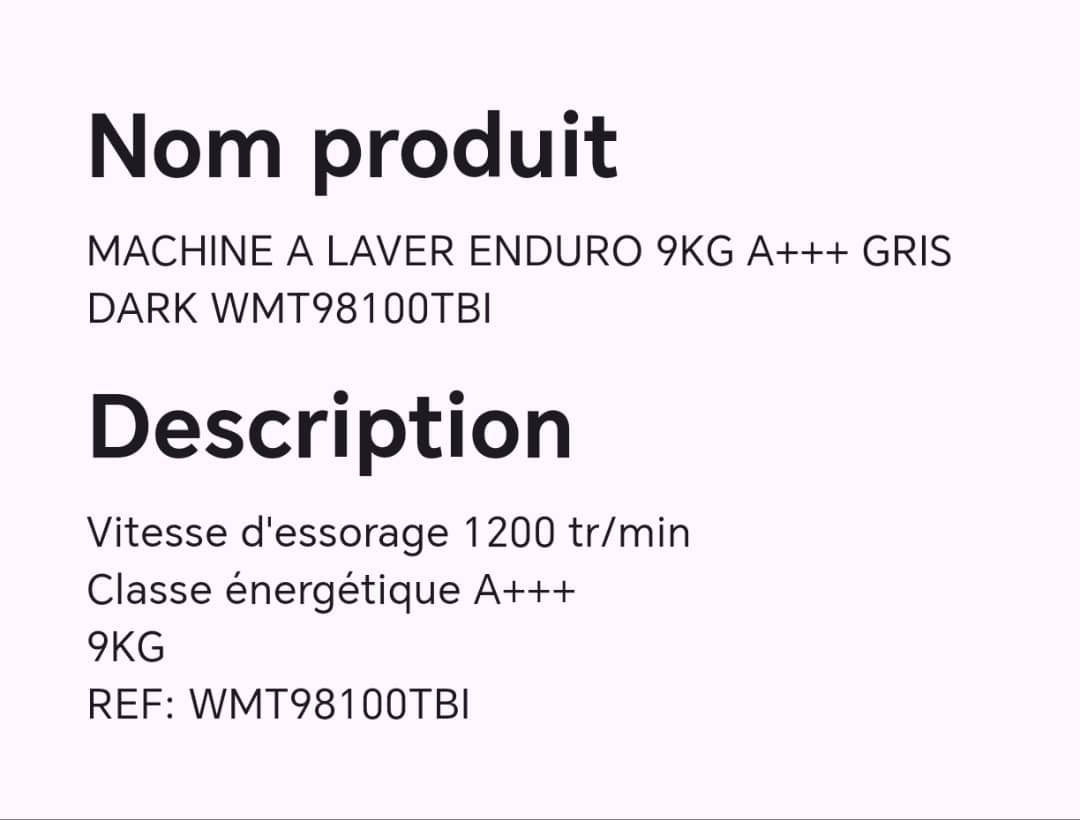 Machine à laver ENDURO 9KG A+++ gris DARK WMT98100TBI