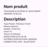 TELEVISEUR  ELACTRON 75" QLED SMART ANDROID TS7561AS