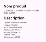 Cuisinière ELACTRON 4feux 60X60 semi inox EL5757