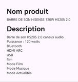 BARRE DE SON HISENSE 120W HS205 2.0
