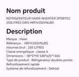 Réfrigérateur HAIER inverter 2 portes 250 litres gris HRFIV250VNUBS