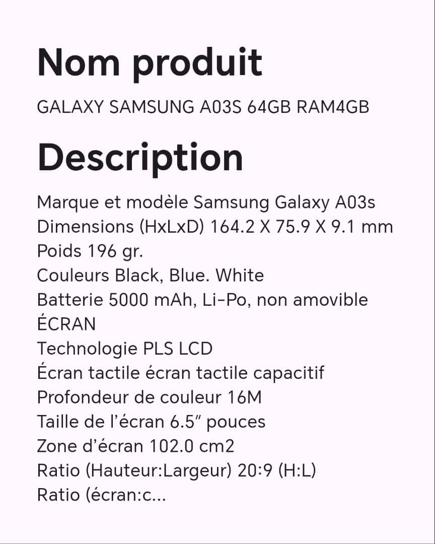 GALAXY SAMSUNG A03S 64G RAM4GB