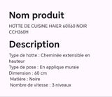 Hotte de cuisine HAIER 60X60 noir CCH260H