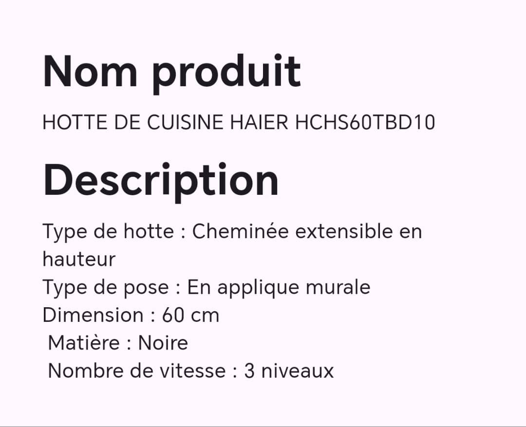 Hotte de cuisine HAIER HCHS60TBD10