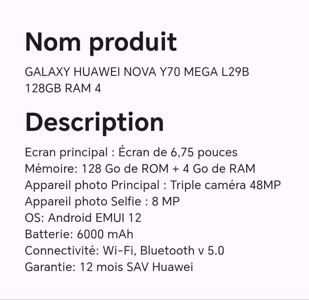 GALAXY HUAWEI NOVA Y70 MEGA L29B 128GB RAM 4