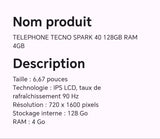 Téléphone TECNO SPARK 40 18GB RAM 4GB