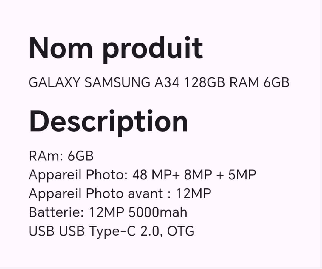 GALAXY SAMSUNG A34 128GB RAM 6GB