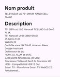 TELEVISEUR LG 75" SMART NANO CELL 766QA