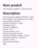 SPLIT SKAGGU 9000BTU 1.25CV GAZ R410