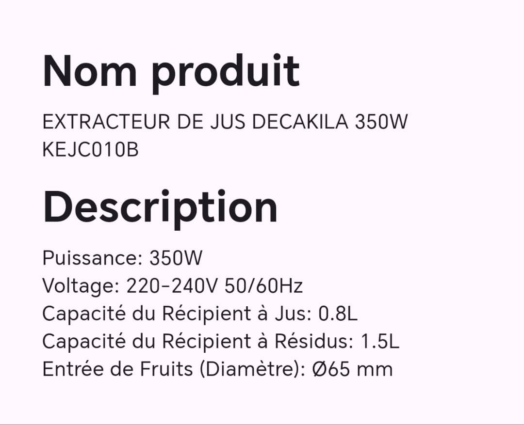 Extracteur de jus DECAKILA 350W KEJC010B