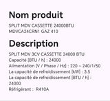 SPLIT MDV CASSETTE 24000BTU MDVCA24CRN1 GAZ 410