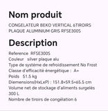 CONGELATEUR BEKO VERTICAL 6TIROIRS PLAQUE ALUMINIUM GRIS RFSE300S