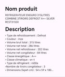 Réfrigérateur ENDURO 315litres combine 3tiroirs defrost A++ silver RCST315SX