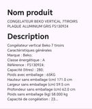 CONGELATEUR BEKO VERTICAL 7TIROIRS PLAQUE ALUMINIUM GRIS FS130924