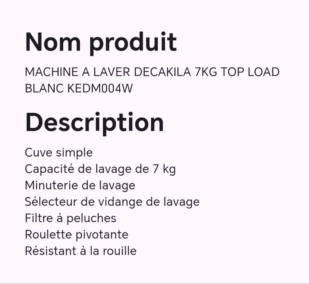 Machine à laver DECAKILA 7kg TOP LOAD blanc KEDM004W