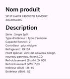 SPLIT HAIER 24000BTU ARMOIRE 24CXRA03TC