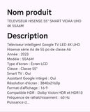 Téléviseur HISENSE 55" smart VIDAA UHD 4K 55A6M