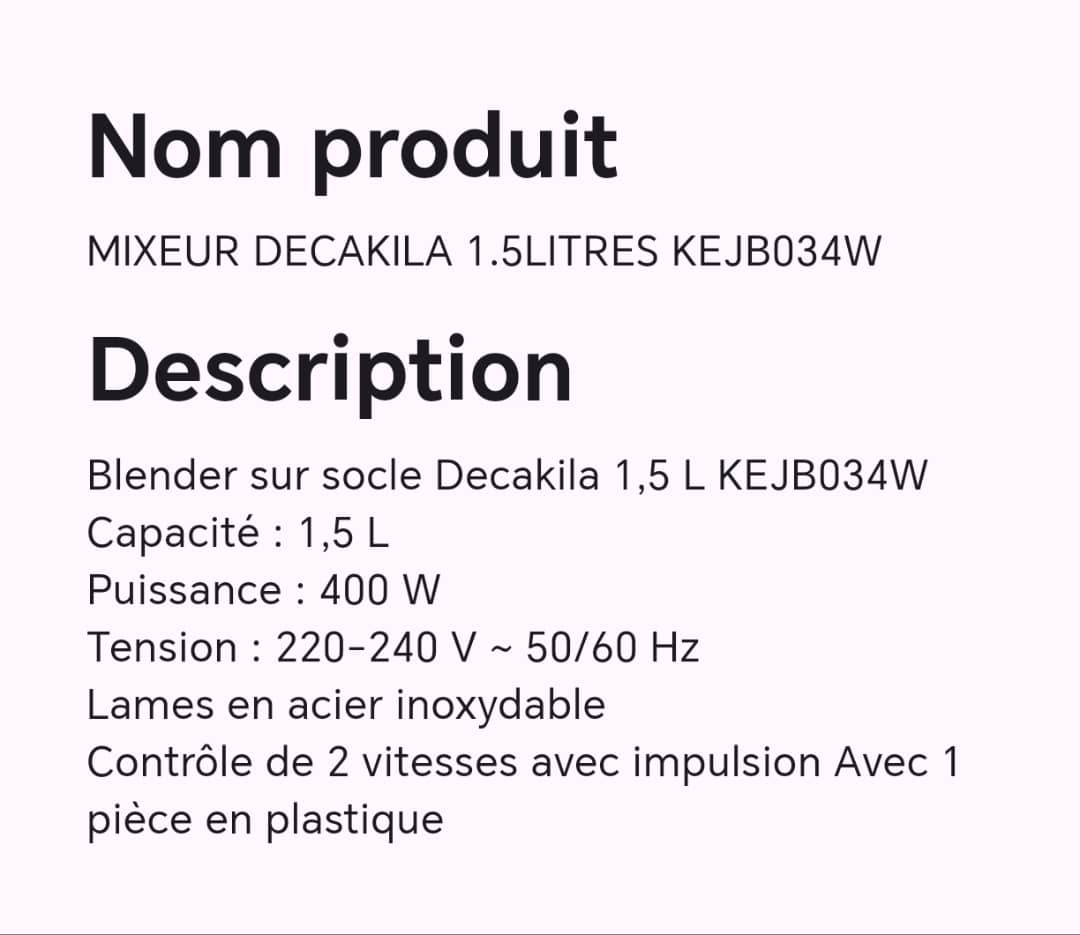 Mixeur DECAKILA 1.5 litres KEJB034W