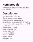 Réfrigérateur BEKO 2portes 250litres gris RDSA35S