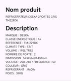 Réfrigérateur DESKA 2portes gris TM229DK