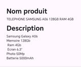 Téléphone SAMSUNG A06 128GB RAM 4GB