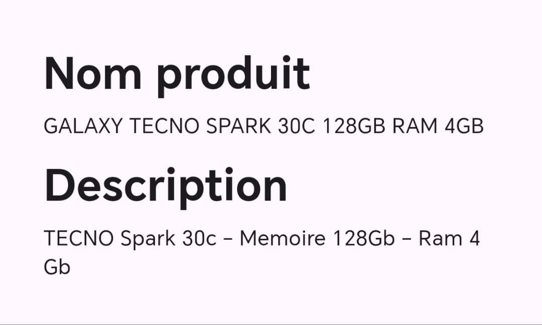 GALAXY TECNO SPARK 30C 128GB RAM 4GB